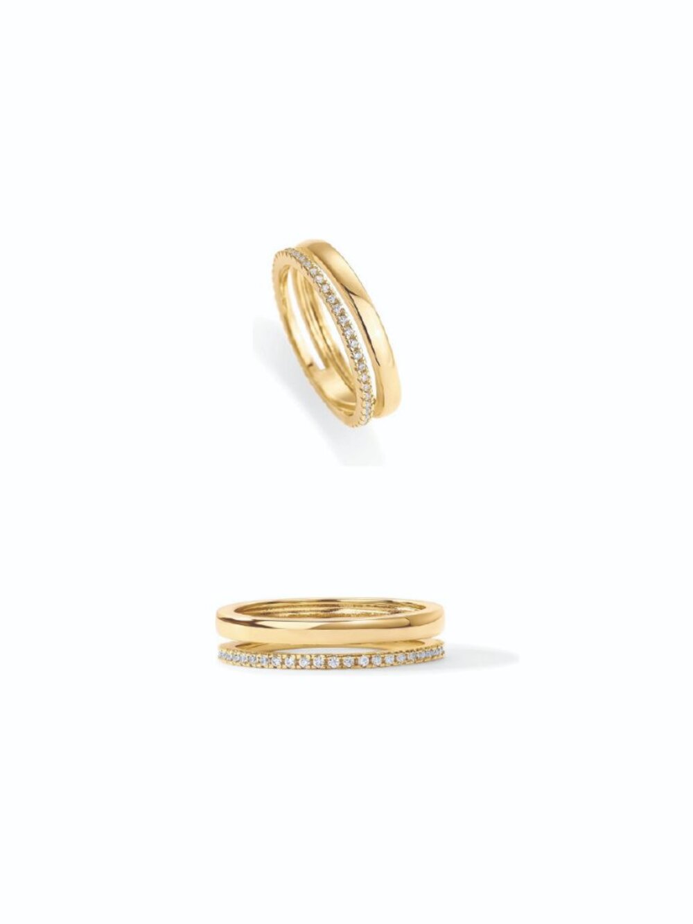 PAVOI 18K Gold Plated Cubic Zirconia Dual Stacking Rings Eternity, size 6